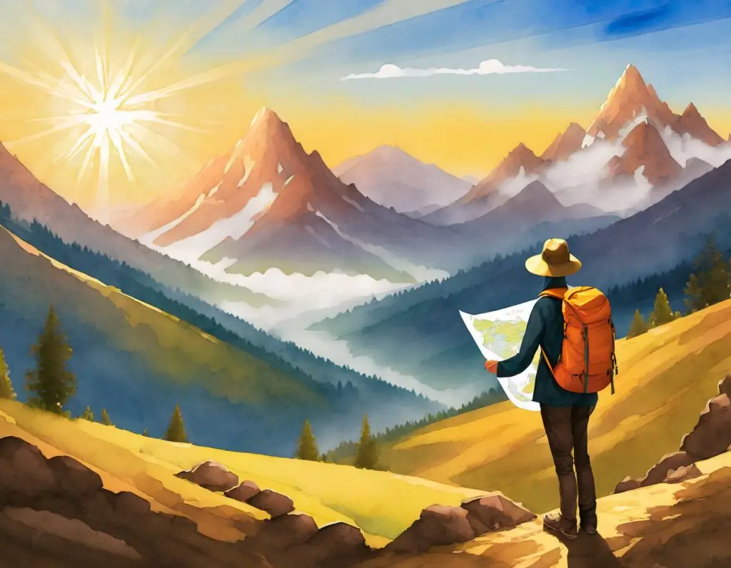 Utveckla verksamheten - var börjar man? Att utveckla verksamheten är en resa och bilden symboliserar en person som håller en karta i handen och blickar ut mot ett landskap, och ska ge sig ut på en vandring