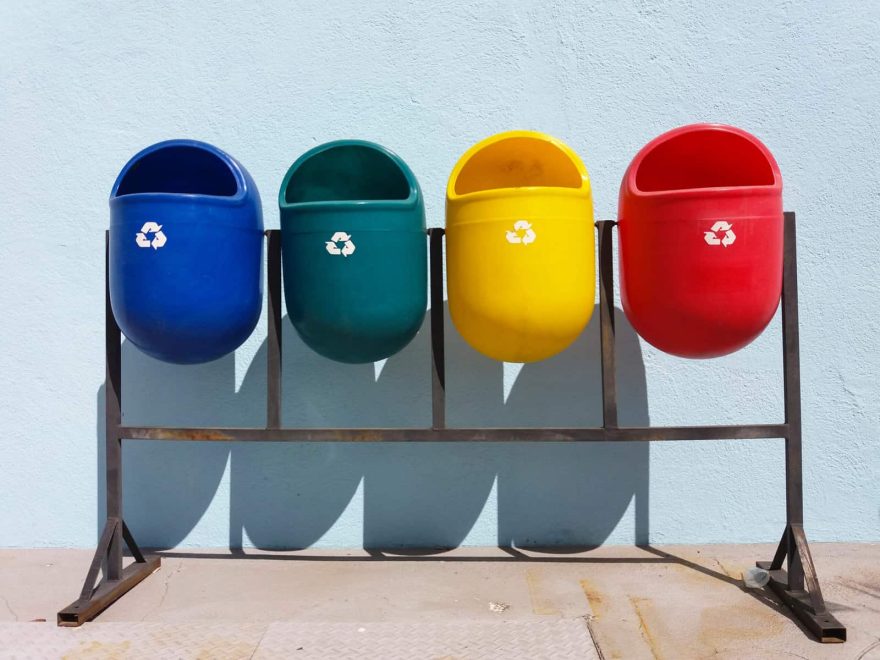 Colored,Public,Bins,In,The,Sunlight,And,Outdoor,Separate,For